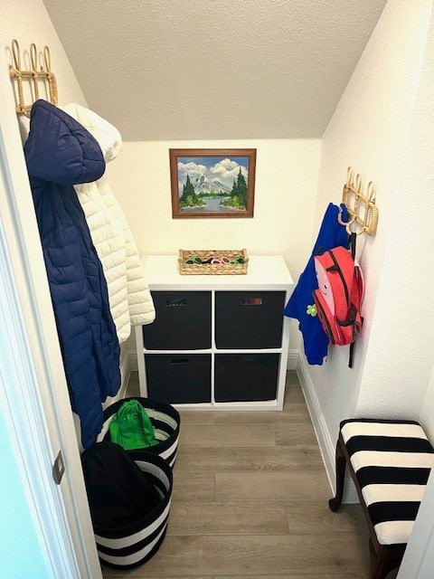 Mudroom closet with cube storage
