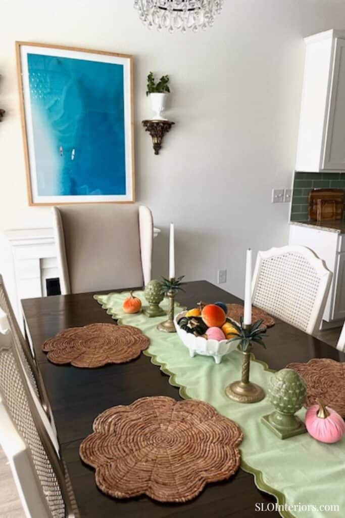 Modern fall tablescape with ocean in the background