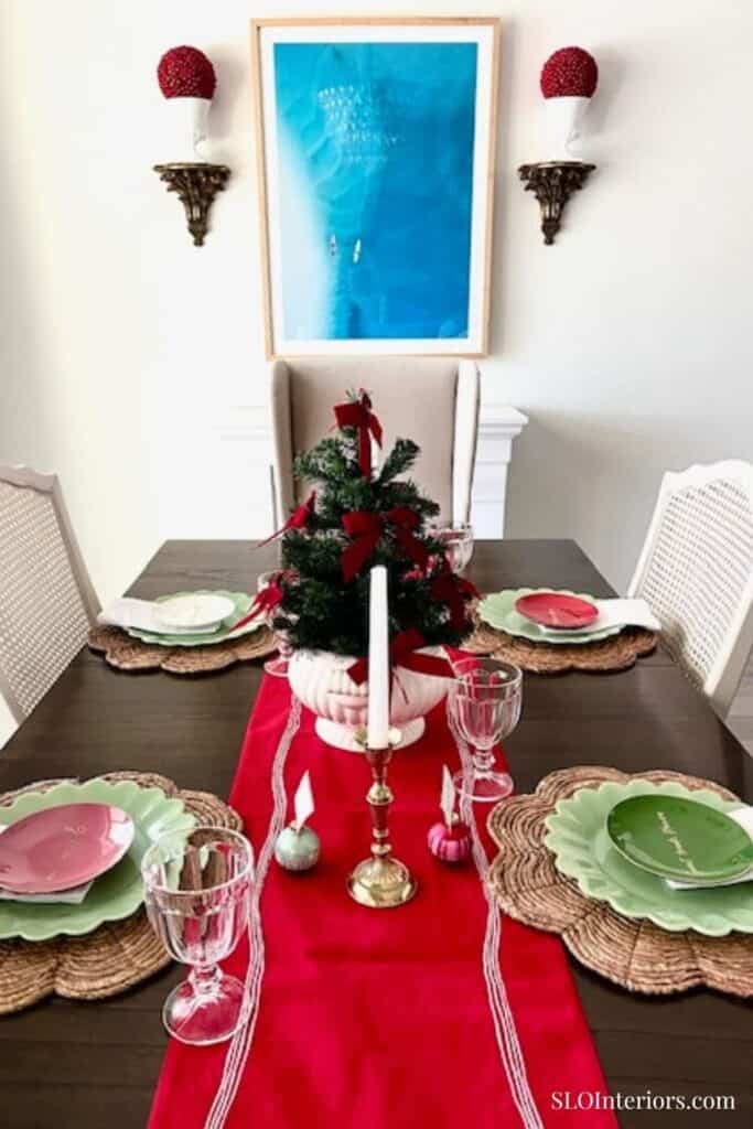 Christmas Table Decor with Ocean Wall Art