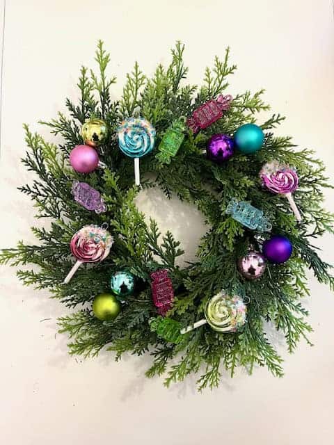 Wreath with lollipop and candy ornaments