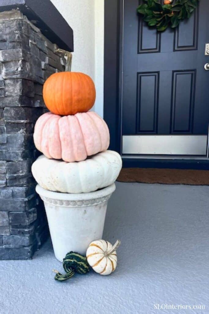 Orange, pink and white pumpkin tower