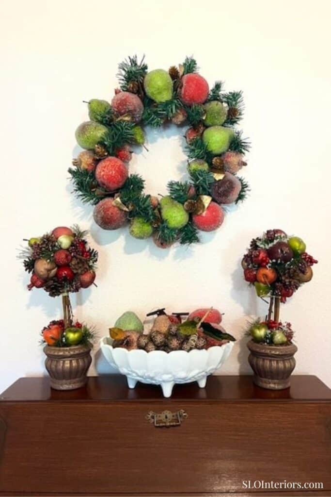 Beaded fruit vintage Christmas wreath and topiaries