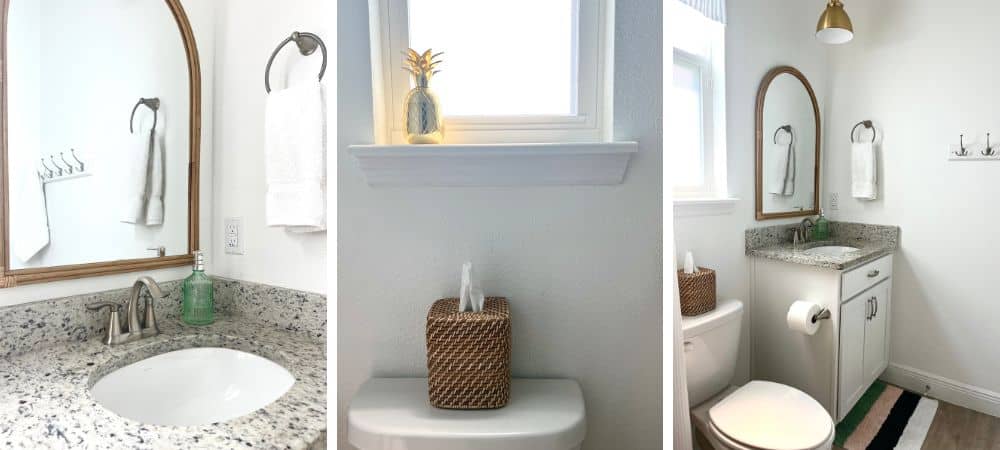 Set of three white powder room images
