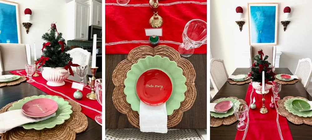 Set of three modern colorful Christmas table decor images