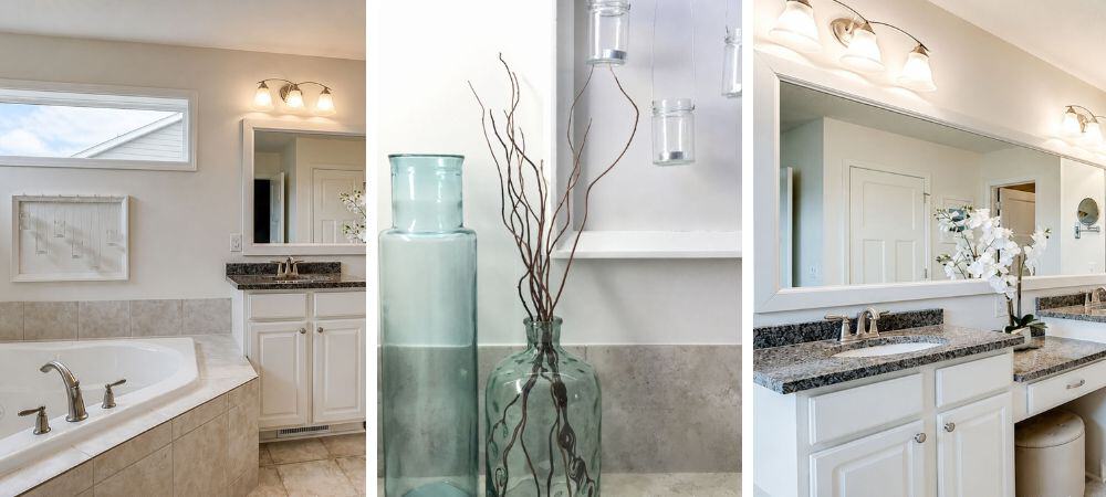 Elegant bathroom vanity with granite countertop and modern decor, SLO Interiors.