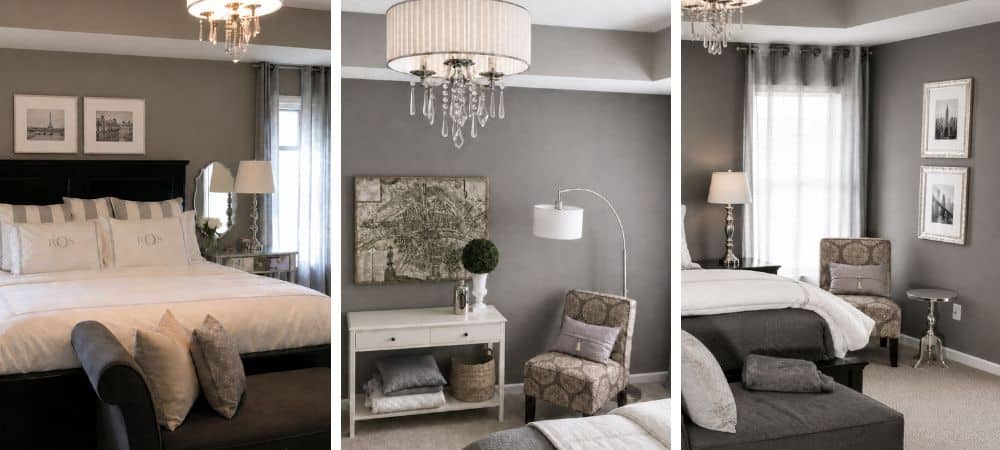 Elegant bedroom interior with neutral tones and stylish decor.